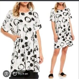 Bryn Walker Mara Tunic Dress Large Dot White Black size XS
